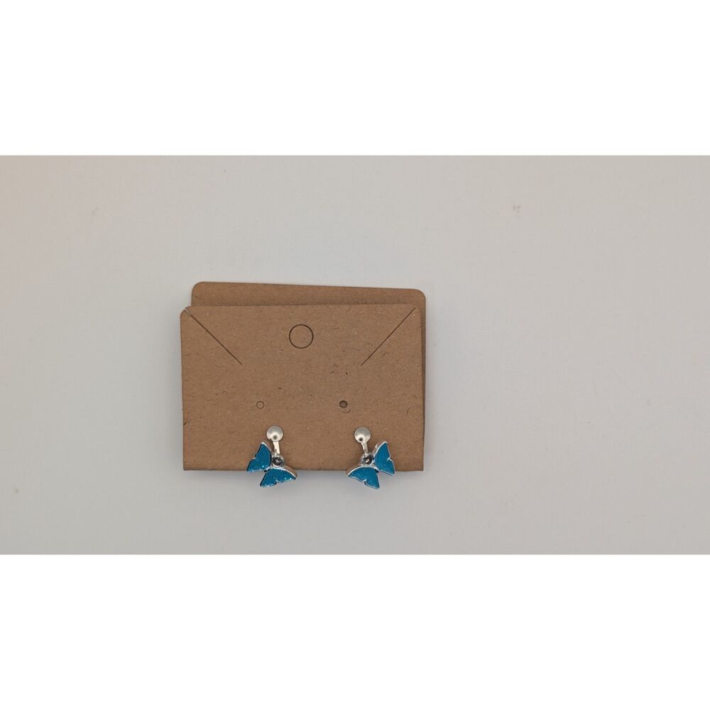 Vintage Blue Butterfly Clip On Earrings